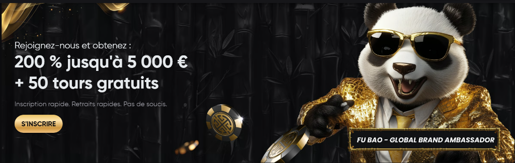 Golden Panda Casino — 200% jusqu'à 5 000€ + 50 tours gratuits